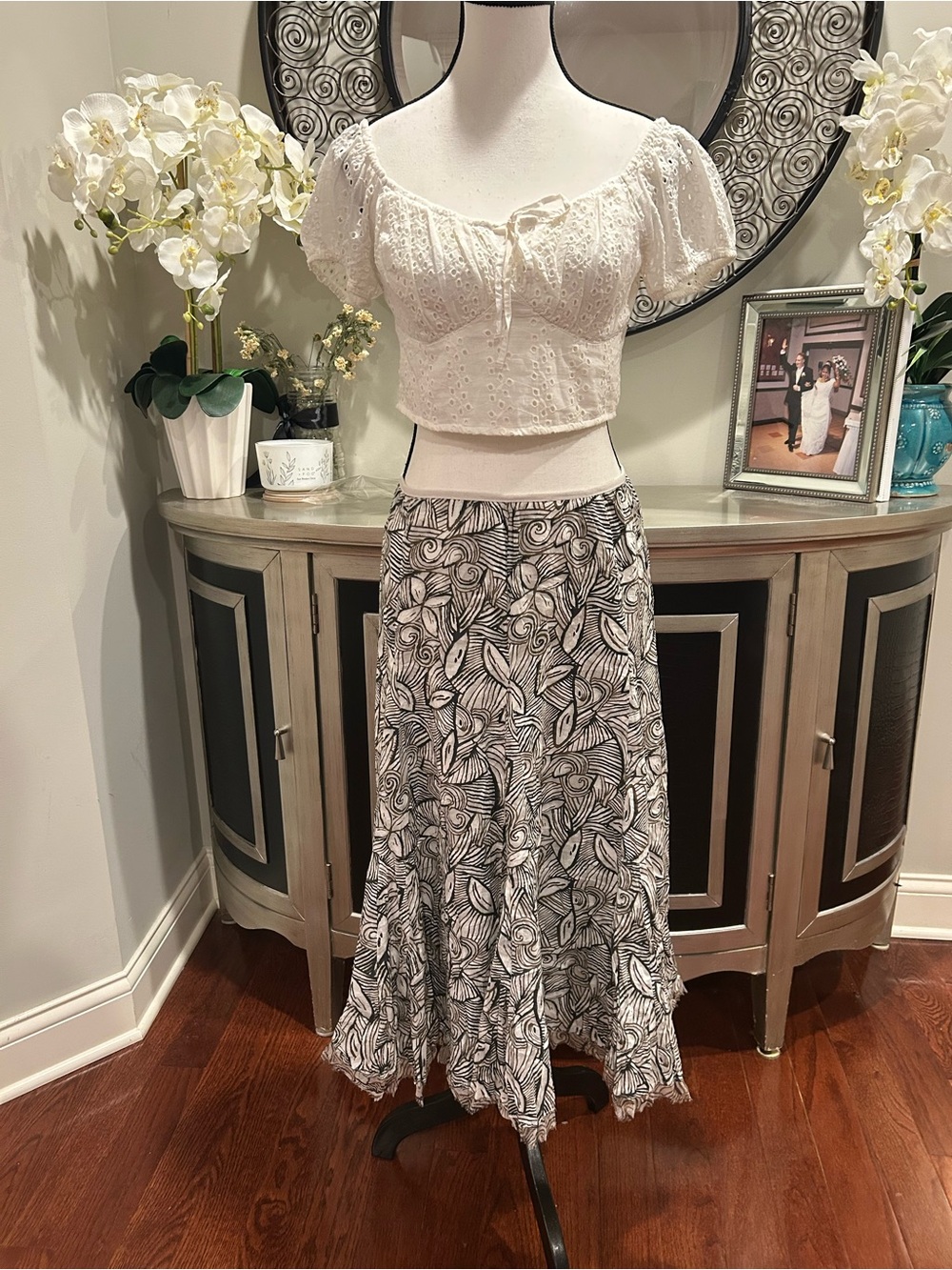 Nygard collection Black & White , brown Printed Maxi Skirt